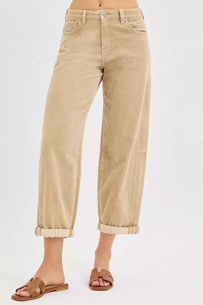 RISEN High Rise Crop Barrel Corduroy Pants at In Style Chics Boutique 
