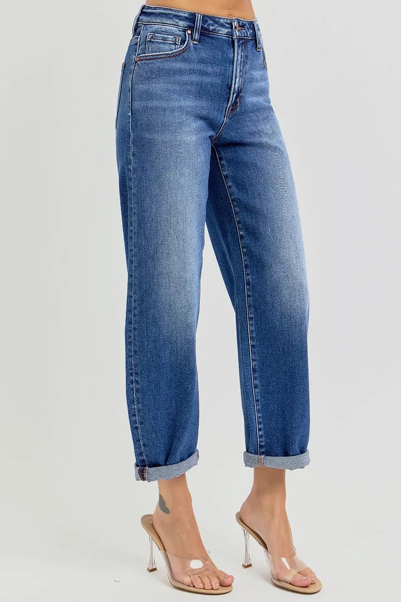 RISEN High Rise Crop Mild Barrel Jeans - In Style Chics Boutique Women's Juniors Plus Size Clothes Online 