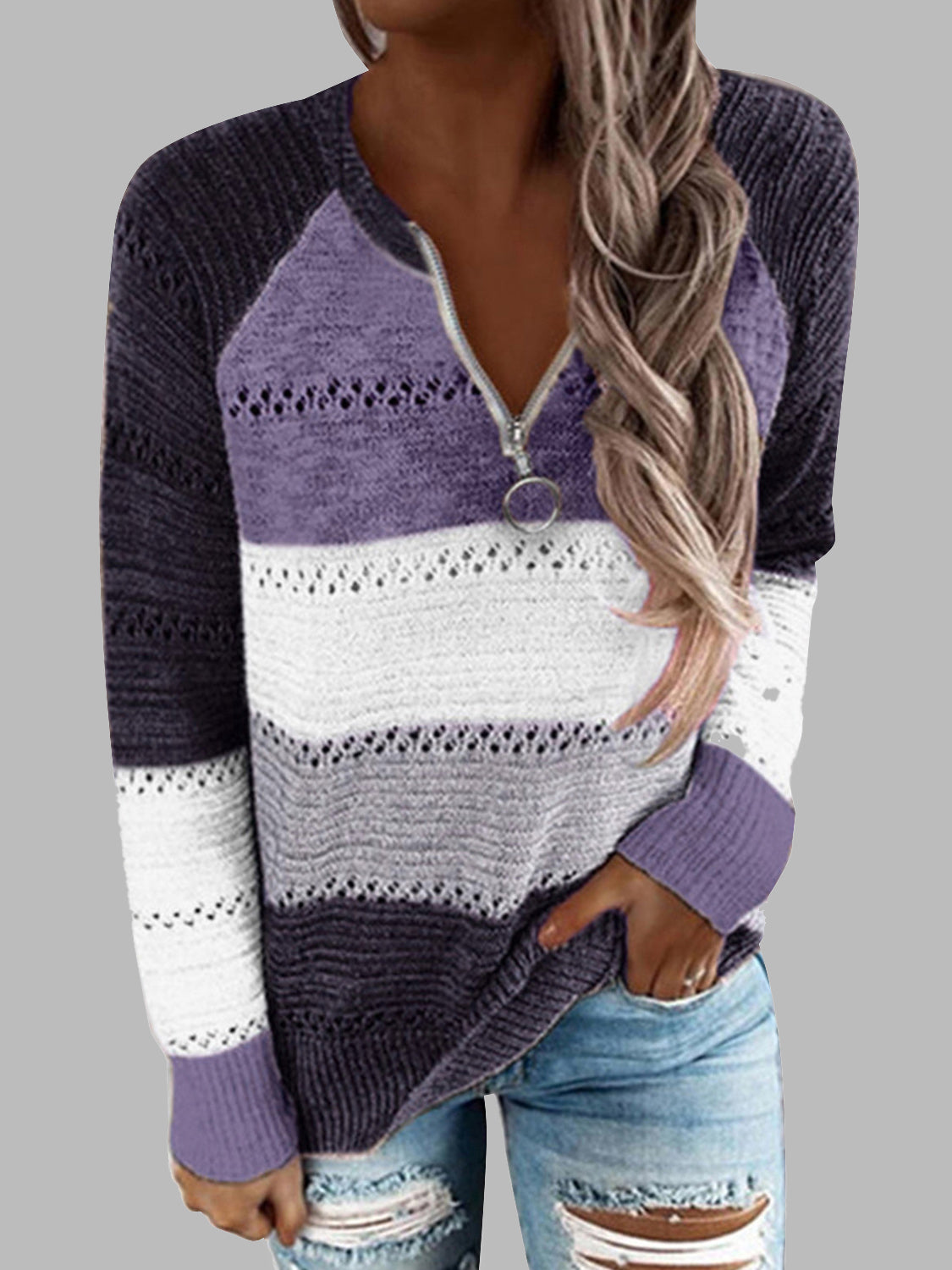 Full Size Color Block Half Zip Sweater - More Colors! - In Style Chics Boutique LLC