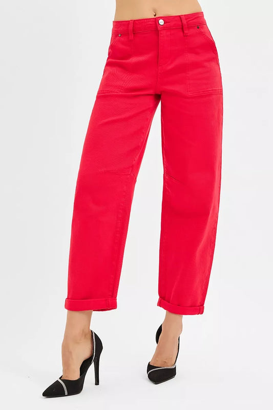 RISEN High Rise Ankle Cuffed Barrel ♥️ Pants at In Style Chics Boutique 