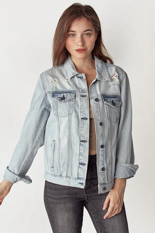 RISEN Distressed Button Up Jacket - In Style Chics Boutique LLC