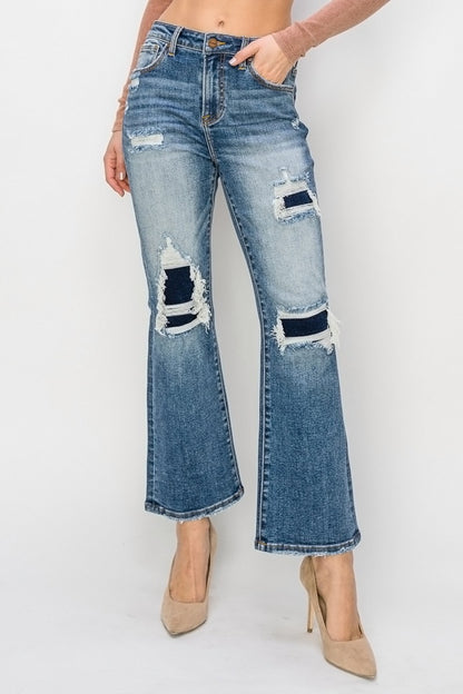 Risen Full Size High Rise Distressed Ankle Flare Jeans - In Style Chics Boutique LLC