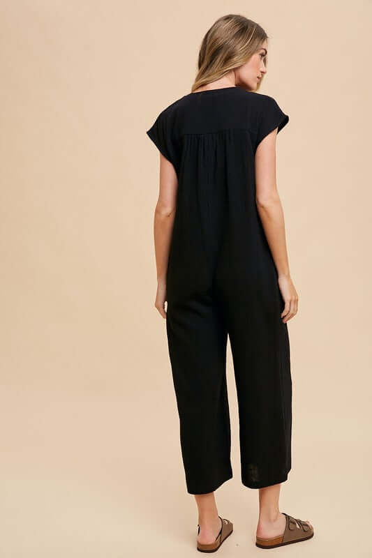 Annie Wear Button Detail Wide Leg Jumpsuit with Pockets - In Style Chics Boutique LLC