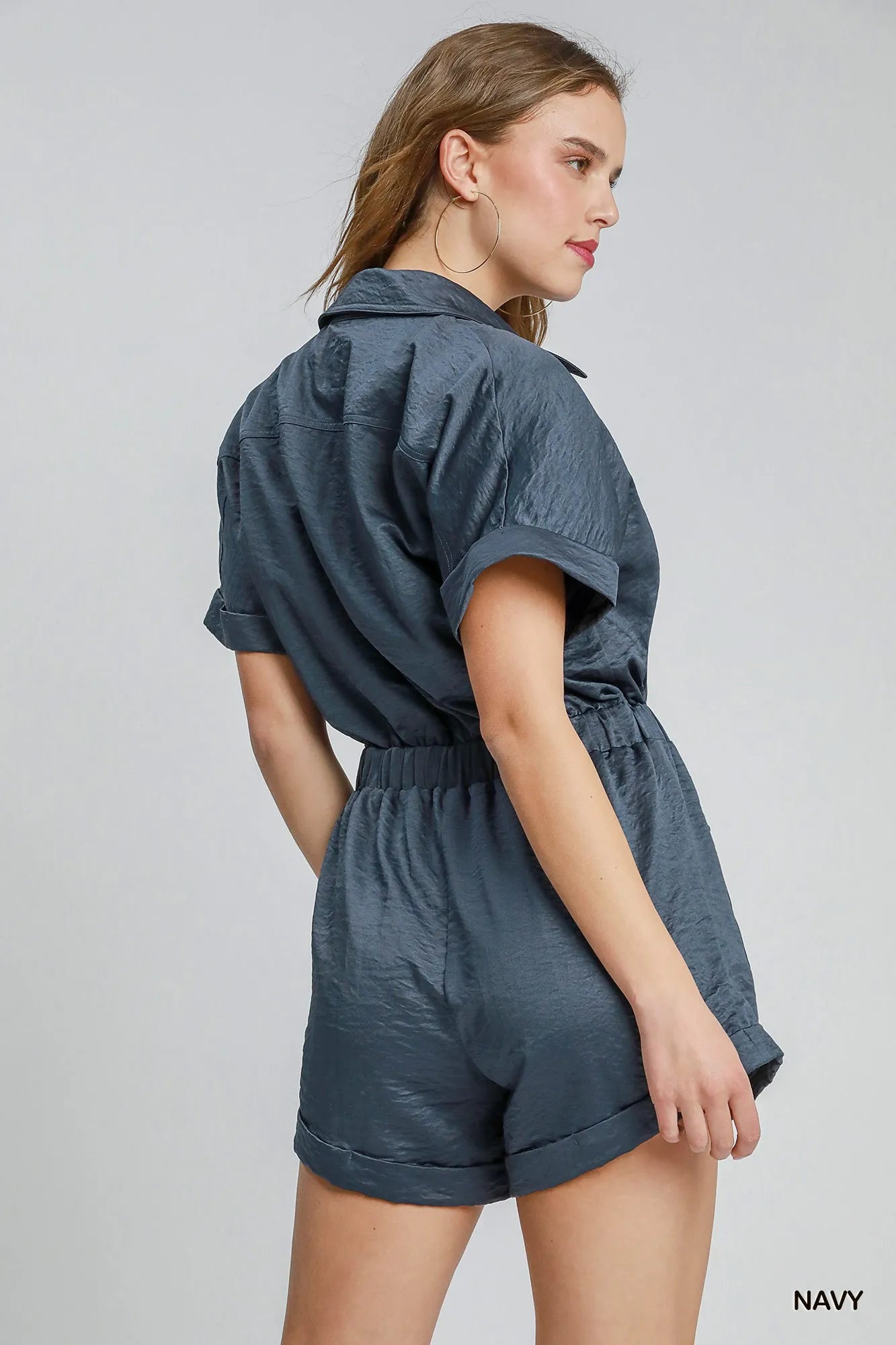 Button Down Charmeuse Romper at In Style Chics Boutique 