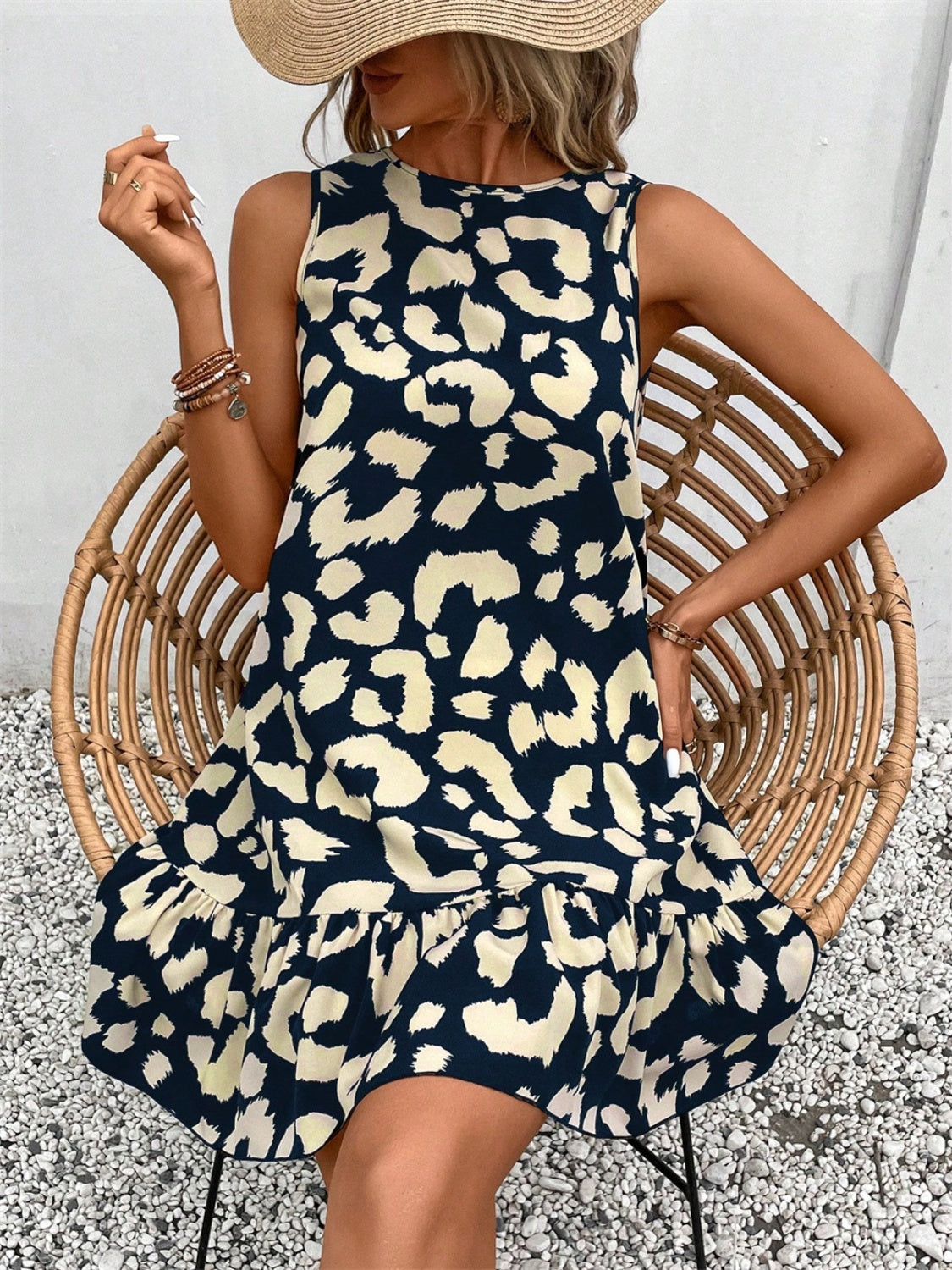 Tied Leopard Round Neck Tank Dress - In Style Chics Boutique LLC