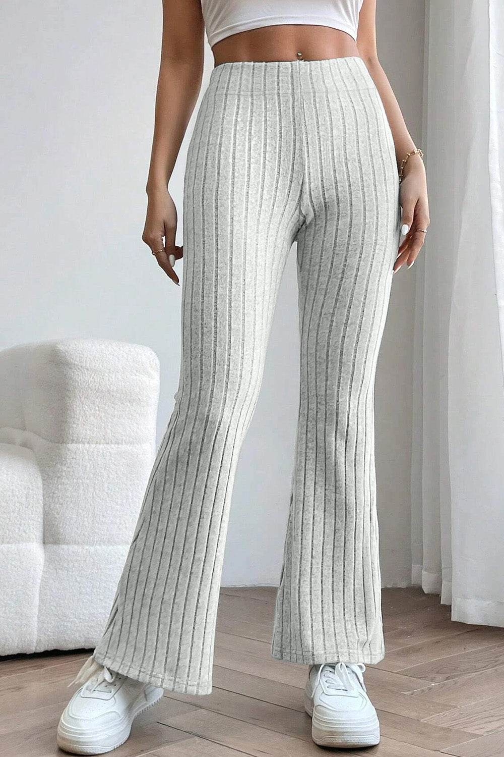 Basic Bae Full Size Ribbed High Waist Flare Pants - In Style Chics Boutique LLC