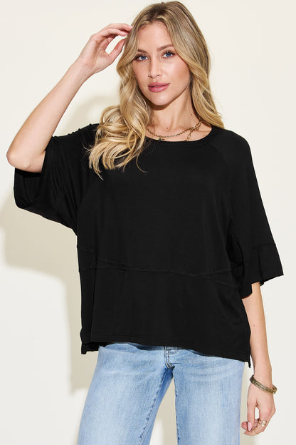 Basic Bae Full Size Bamboo Round Neck Exposed Seam T-Shirt - In Style Chics Boutique LLC