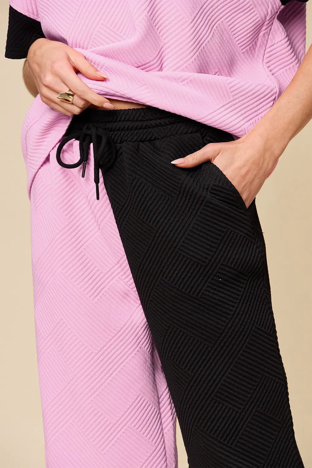 Textured Contrast T-Shirt and Wide Leg Pants Set - In Style Chics Boutique Women's Clothes 