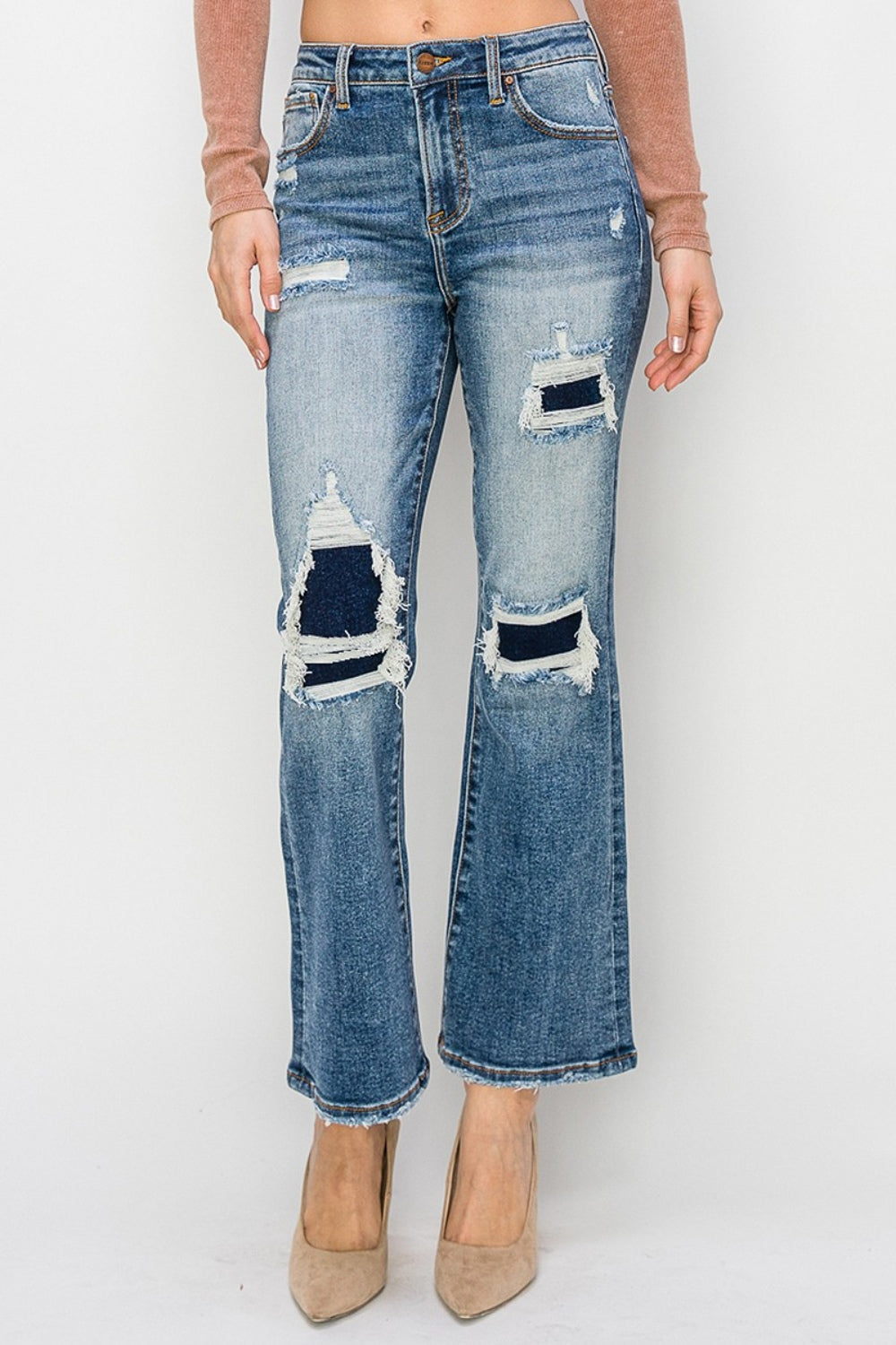 Risen Full Size High Rise Distressed Ankle Flare Jeans - In Style Chics Boutique LLC