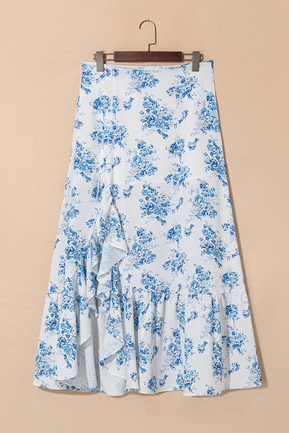 Boho Floral High Waist Ruffle Split Maxi Skirt - In Style Chics Boutique Women's Juniors Apparel Online 