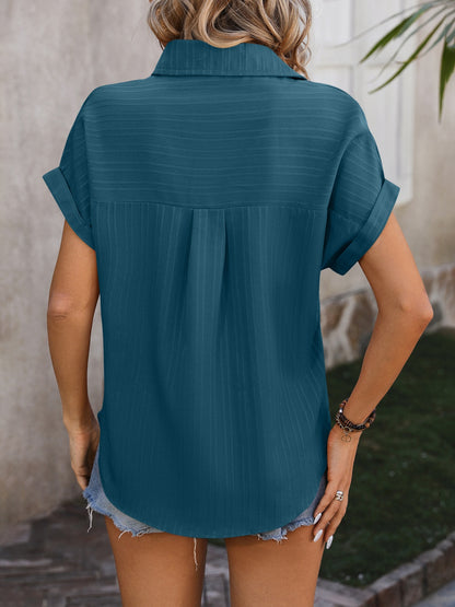 Textured Button Cap Sleeve Shirt Mor Colors! - In Style Chics Boutique LLC