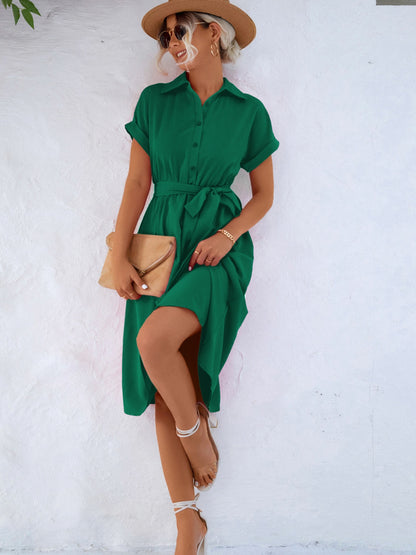 Buttoned Tie Waist Short Sleeve Dress - More Colors! - In Style Chics Boutique LLC