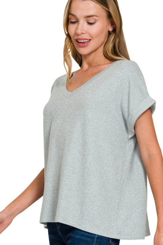 V-neck Tee, Soft Melange Hacci - In Style Chics Boutique 