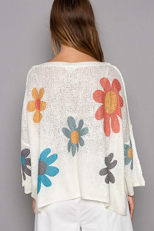 POL Flower Dropped Shoulder Long Sleeve Knit Top - In Style Chics Boutique LLC