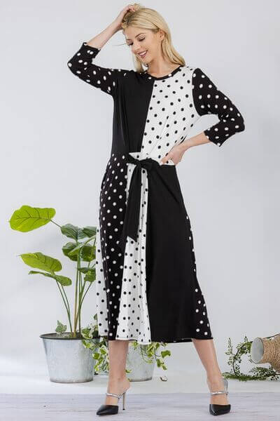 Polka Dot Front Tie Midi Dress - In Style Chics Boutique 