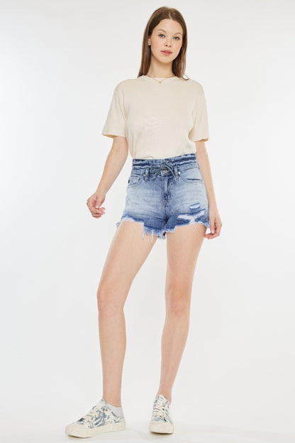 Kancan High Rise Frayed Hem Denim Shorts - In Style Chics Boutique LLC