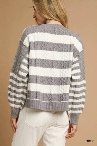 Cable-Knit Stripe Button-Up Cardigan at In Style Chics Boutique 
