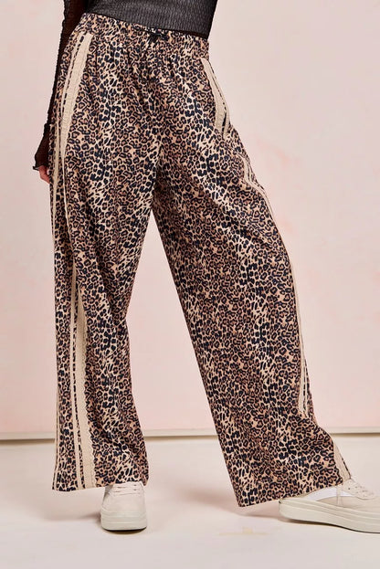 Leopard Printed Track Pants with Side Contrast Lace at In Style Chics Boutique 