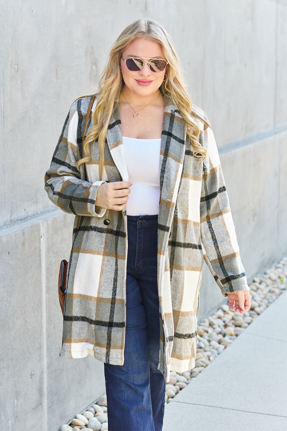 Double Take Full Size Plaid Button Up Lapel Collar Coat - In Style Chics Boutique LLC