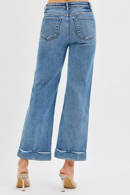 RISEN Mid Rise Crop Straight Jeans with Taylor Cuffed at In Style Chics Boutique 