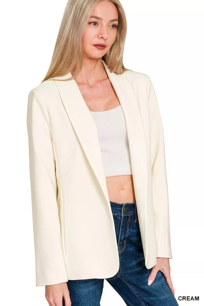 Long Sleeve Cream Blazer, Woven With Lining Shop In Style Chics Boutique 
