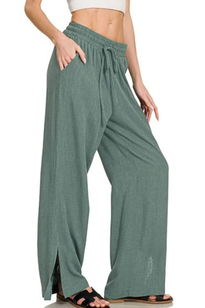 Linen Drawstring Wide Leg Pants - In Style Chics Boutique 