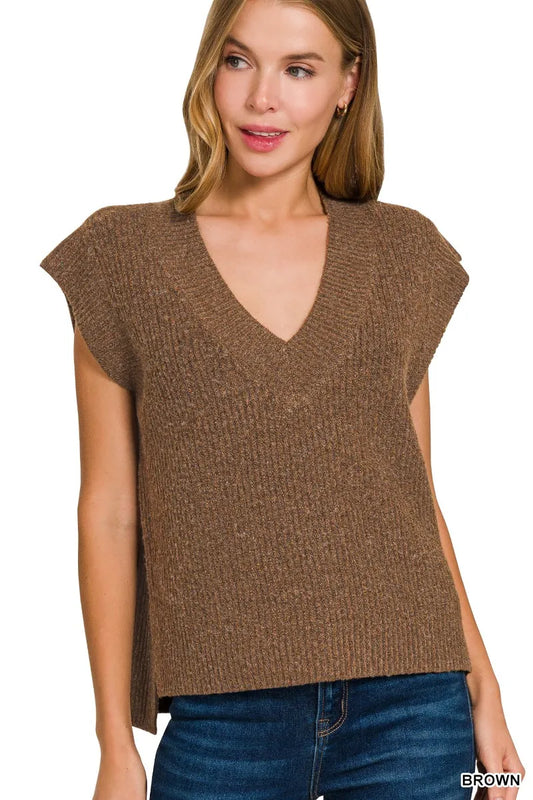 Oversized Sweater Vest with Side Slit at In Style Chics Boutique 