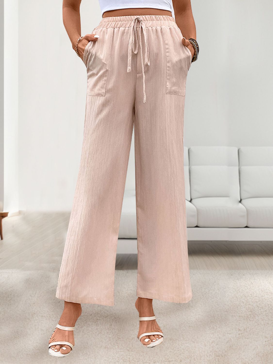 Tied Wide Leg Pants with Pockets - In Style Chics Boutique LLC