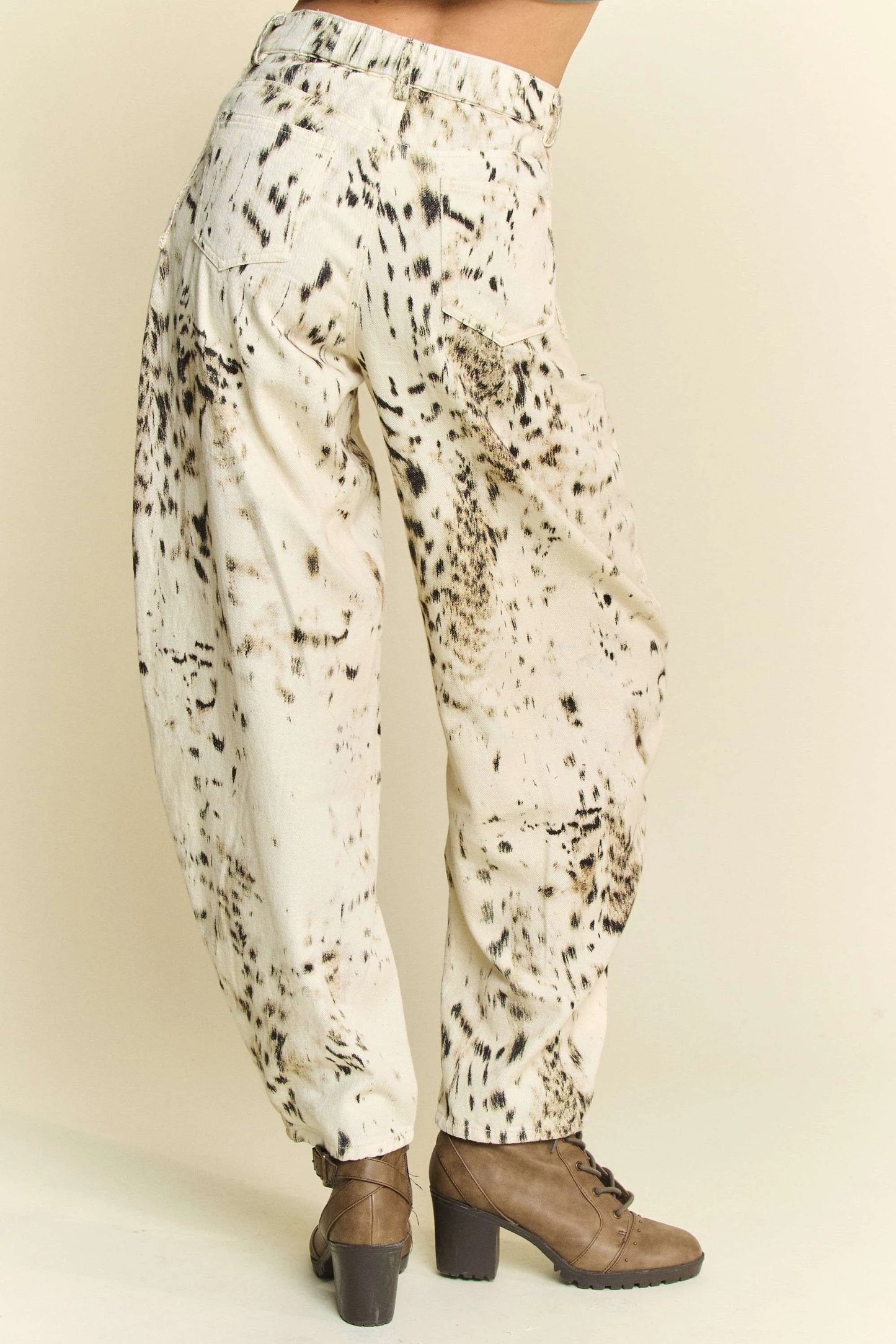 Barrel Pants, Abstract Tie Dye Dot Lace Detail - In Style Chics Boutique Women's Juniors Clothes 