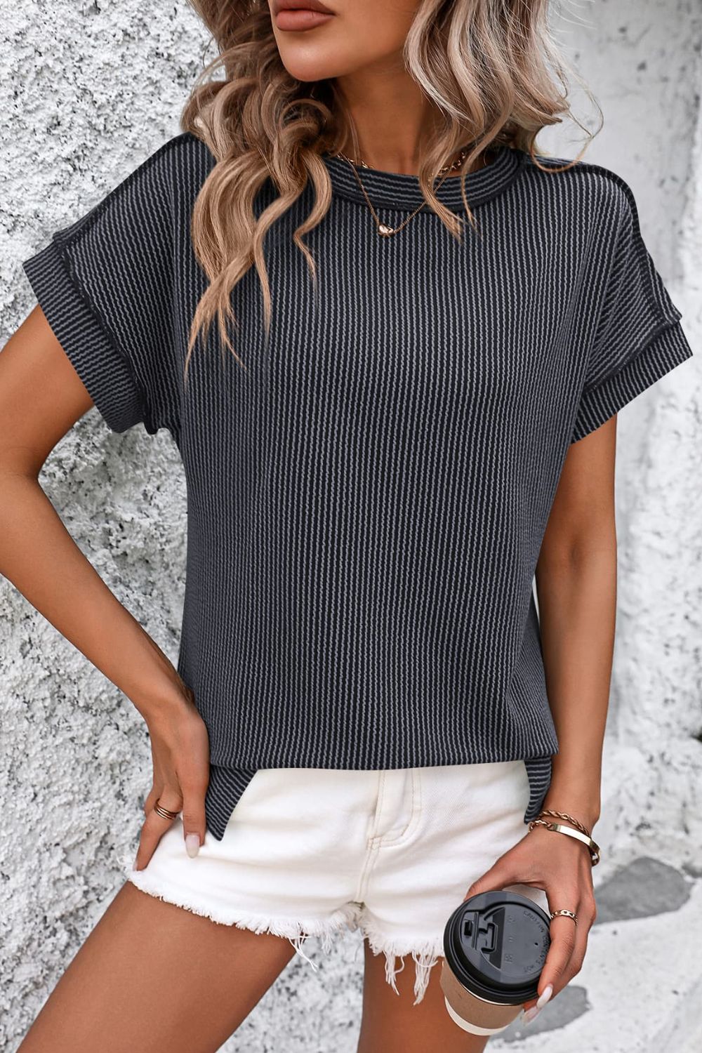 Striped Round Neck Short Sleeve T-Shirt - More Colors! - In Style Chics Boutique LLC