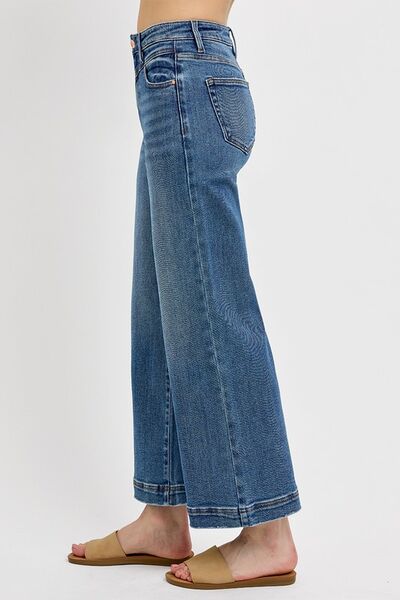 Women's High Rise Crop Wide Leg Front Yoke Detail Jeans - In Style Chics Boutique 