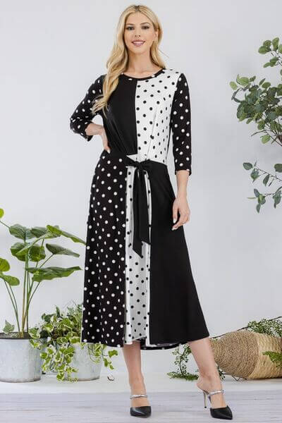 Polka Dot Front Tie Midi Dress - In Style Chics Boutique 