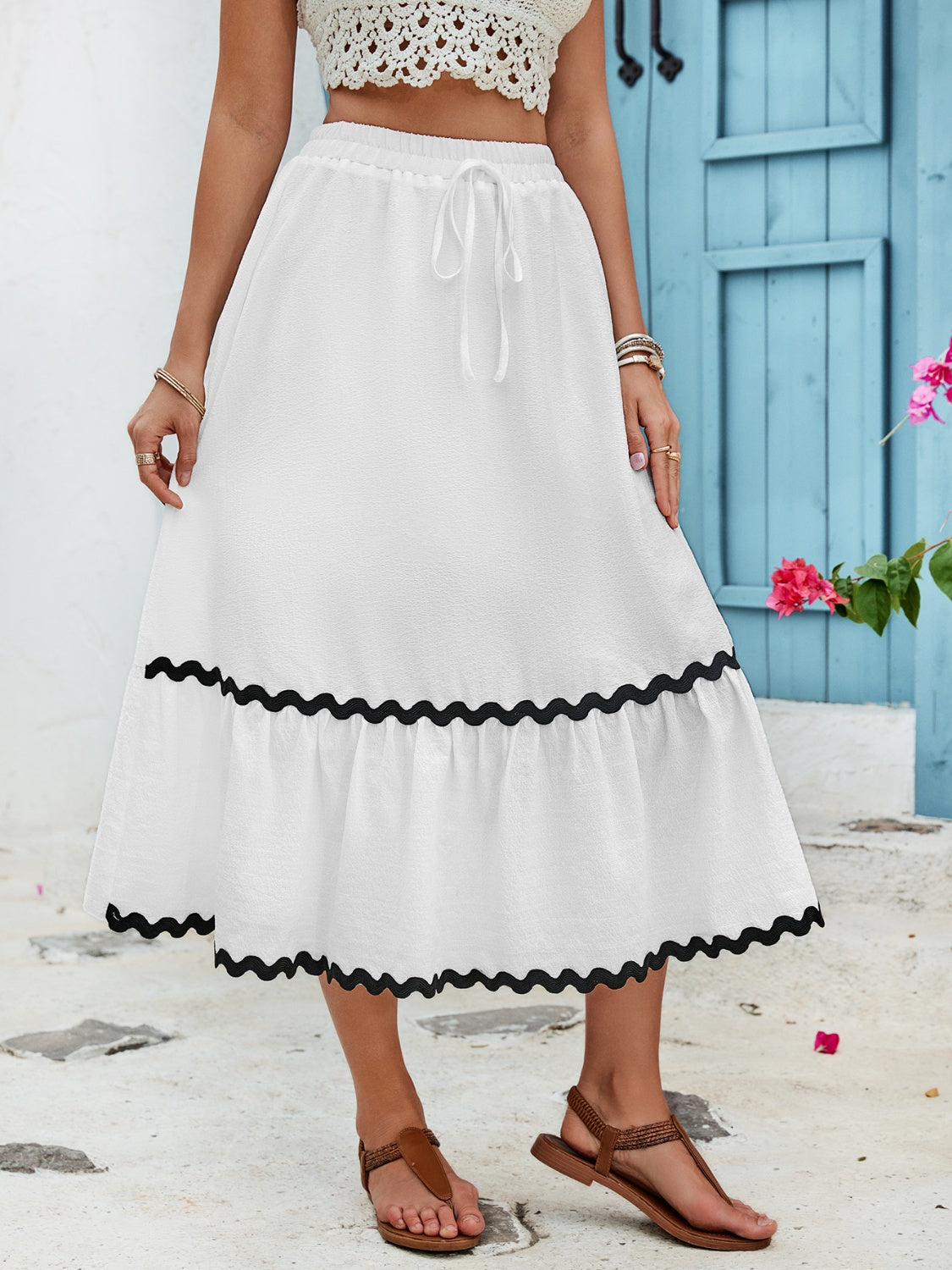 Tied Contrast Trim High Waist Skirt - In Style Chics Boutique LLC