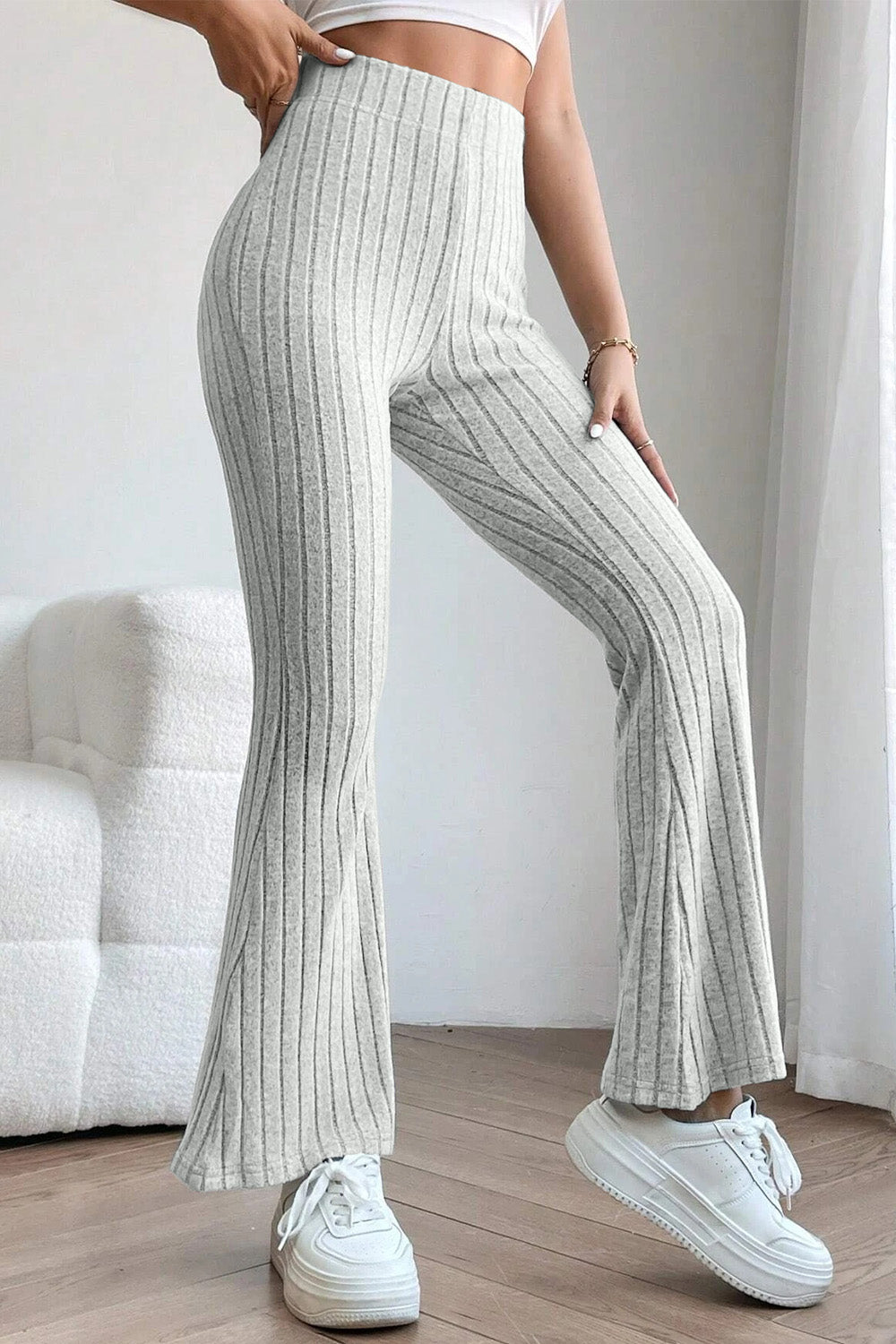 Basic Bae Full Size Ribbed High Waist Flare Pants - In Style Chics Boutique LLC