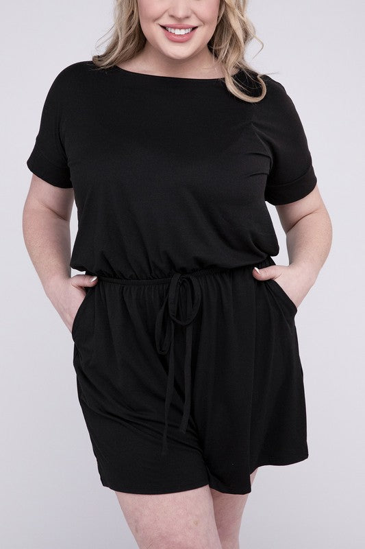 Plus Size Romper with Pockets, Brushed DTY - In Style Chics Boutique 