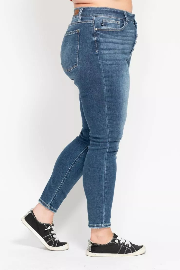 Judy Blue High Rise Button Fly Skinny Jeans at In Style Chics Boutique plus size jeans 