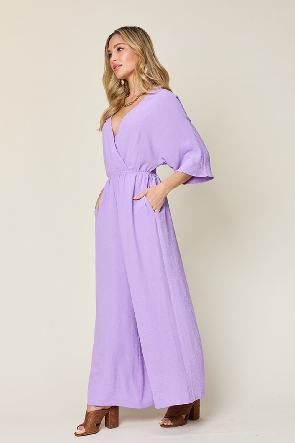 Double Take Full Size Half Sleeve Wide Leg Jumpsuit - In Style Chics Boutique LLC