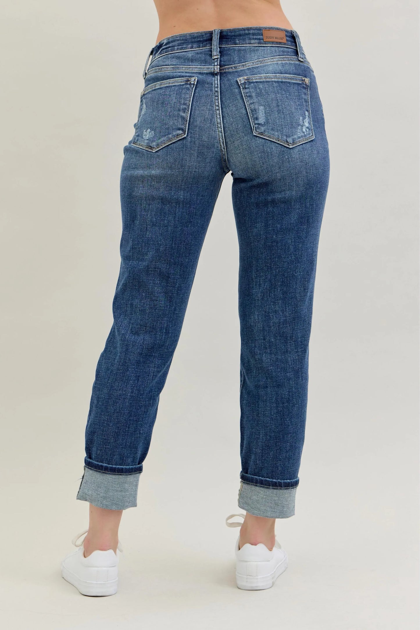 Judy Blue Mid Rise Cuffed Destroy Boyfriend Jeans - In Style Chics Boutique Women's Clothes Online Plus Size 