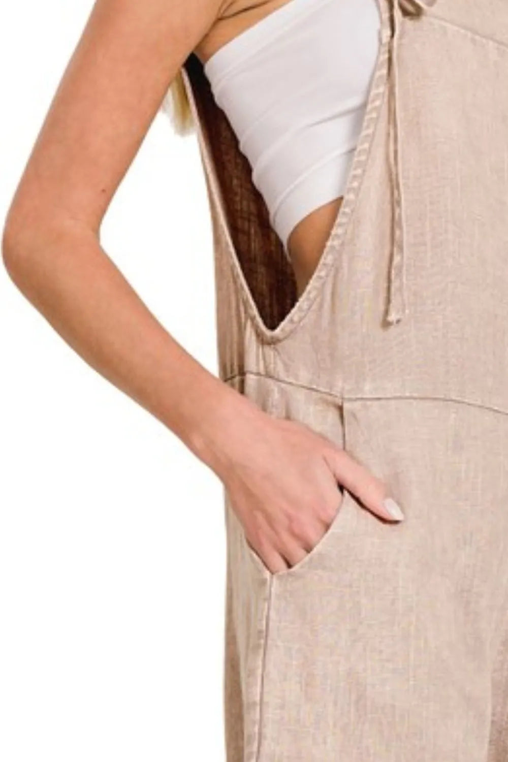 Washed Linen Knot Strap Romper - In Style Chics Boutique 