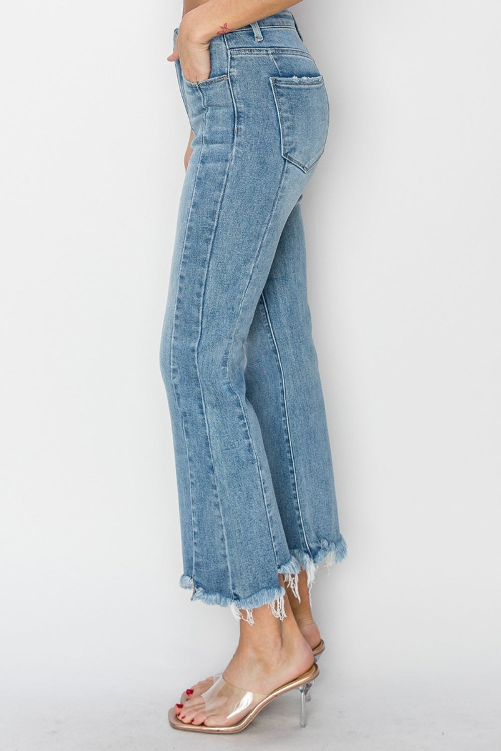 RISEN Full Size High Rise Frayed Hem Flare Jeans - In Style Chics Boutique LLC