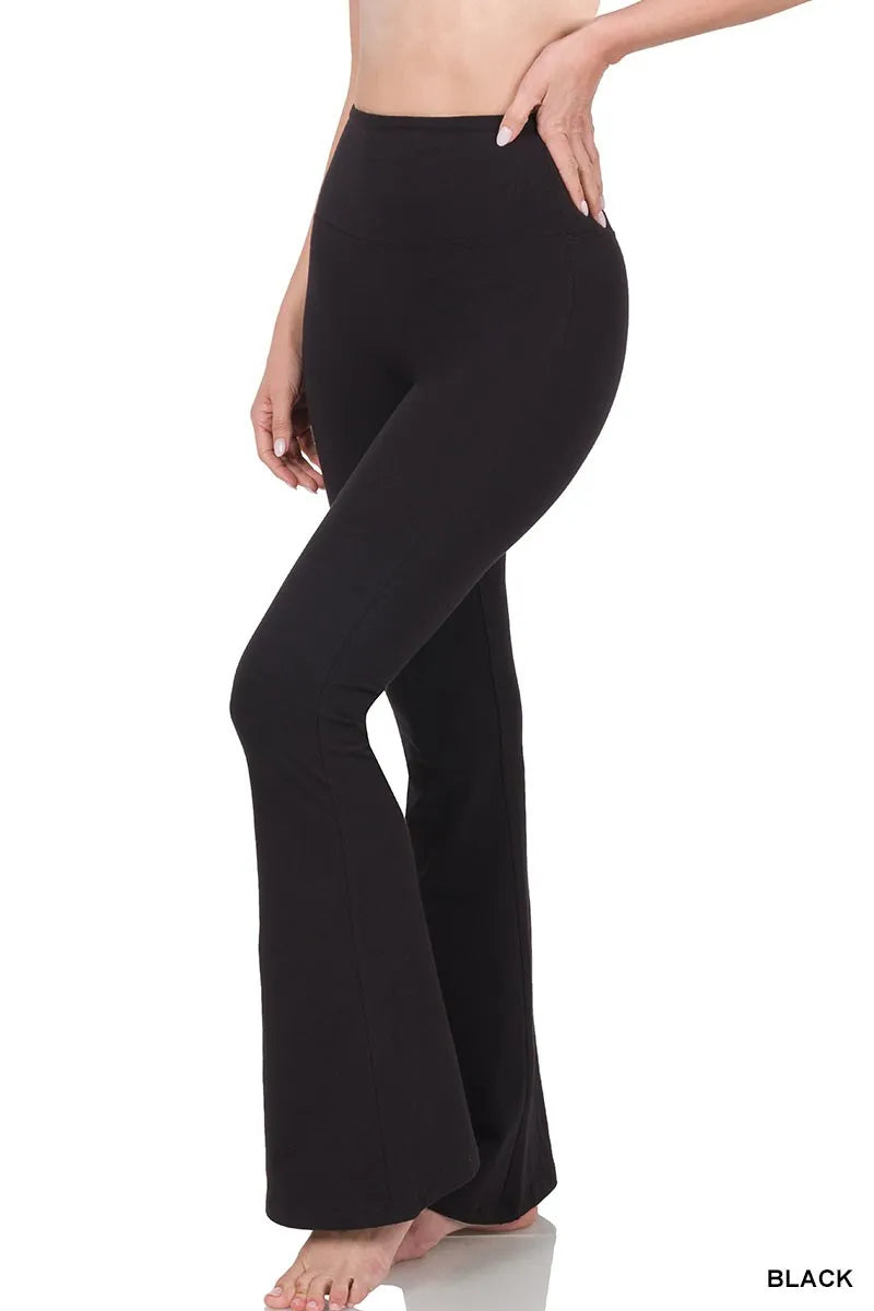 Wide Waistband Black Yoga Flare Pants at In Style Chics Boutique 