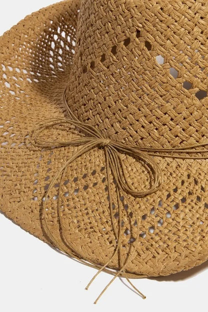 Mixed Beaded Strap Western Fedora Straw Hat