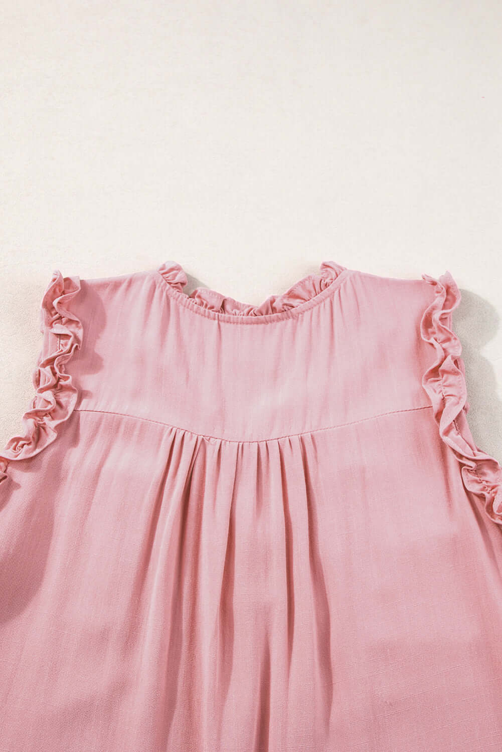 Button Split Neck Frill Trim Sleeveless Shirt - Cute Clothes Online - In Style Chics Boutique Women's Juniors Apparel 