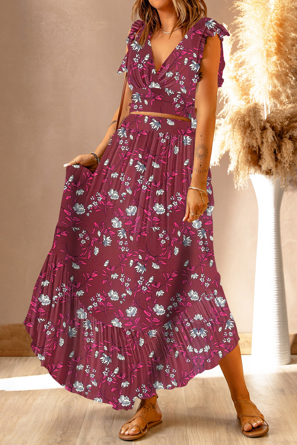 Printed Tie Back Cropped Top and Maxi Skirt Set - More Options! - In Style Chics Boutique LLC