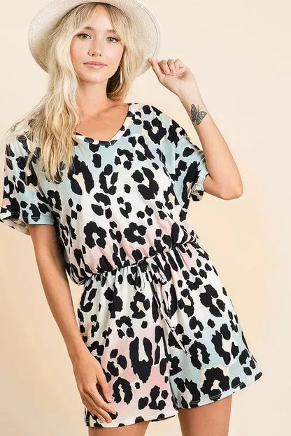 Gradation Leopard Soft Knit V-neck Romper - Cute Clothes for Summer - In Style Chics Boutique Women's Juniors Apparel Online 