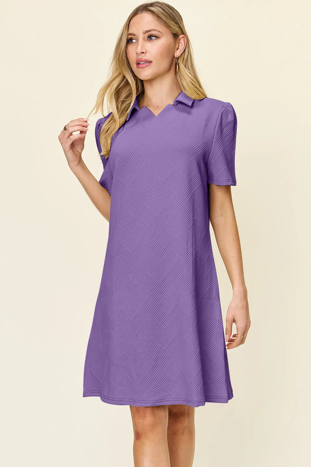 Short Sleeve Dress, Textured Collared Neck - In Style Chics Boutique Women's Juniors Plus Size Clothes 