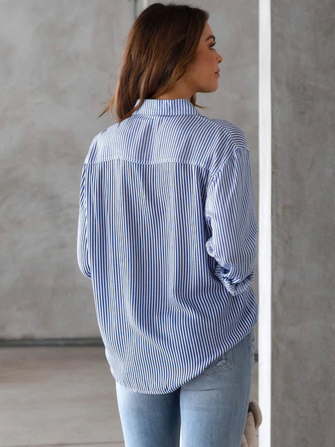 Striped Collared Neck Shirt with Pocket - In Style Chics Boutique LLC