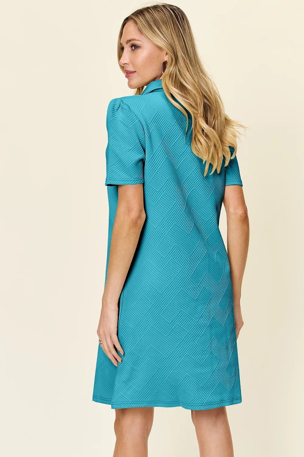 Short Sleeve Dress, Textured Collared Neck - In Style Chics Boutique Women's Juniors Plus Size Clothes 
