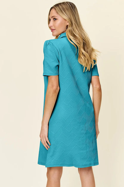 Short Sleeve Dress, Textured Collared Neck - In Style Chics Boutique Women's Juniors Plus Size Clothes 