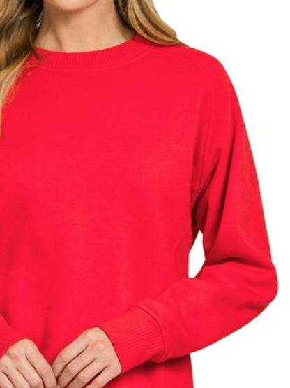 Fleece Sweatshirt Round Neck Ribbed Side Raglan  at In Style Chics Boutique ❤️